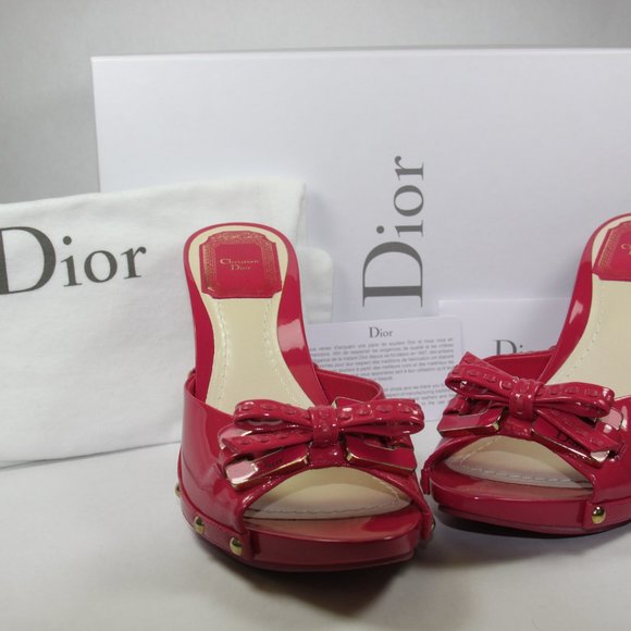Dior Barbie Candy Pink Leather Bow Slide Sandals Size 36.5 US Size 6 - Picture 3 of 10